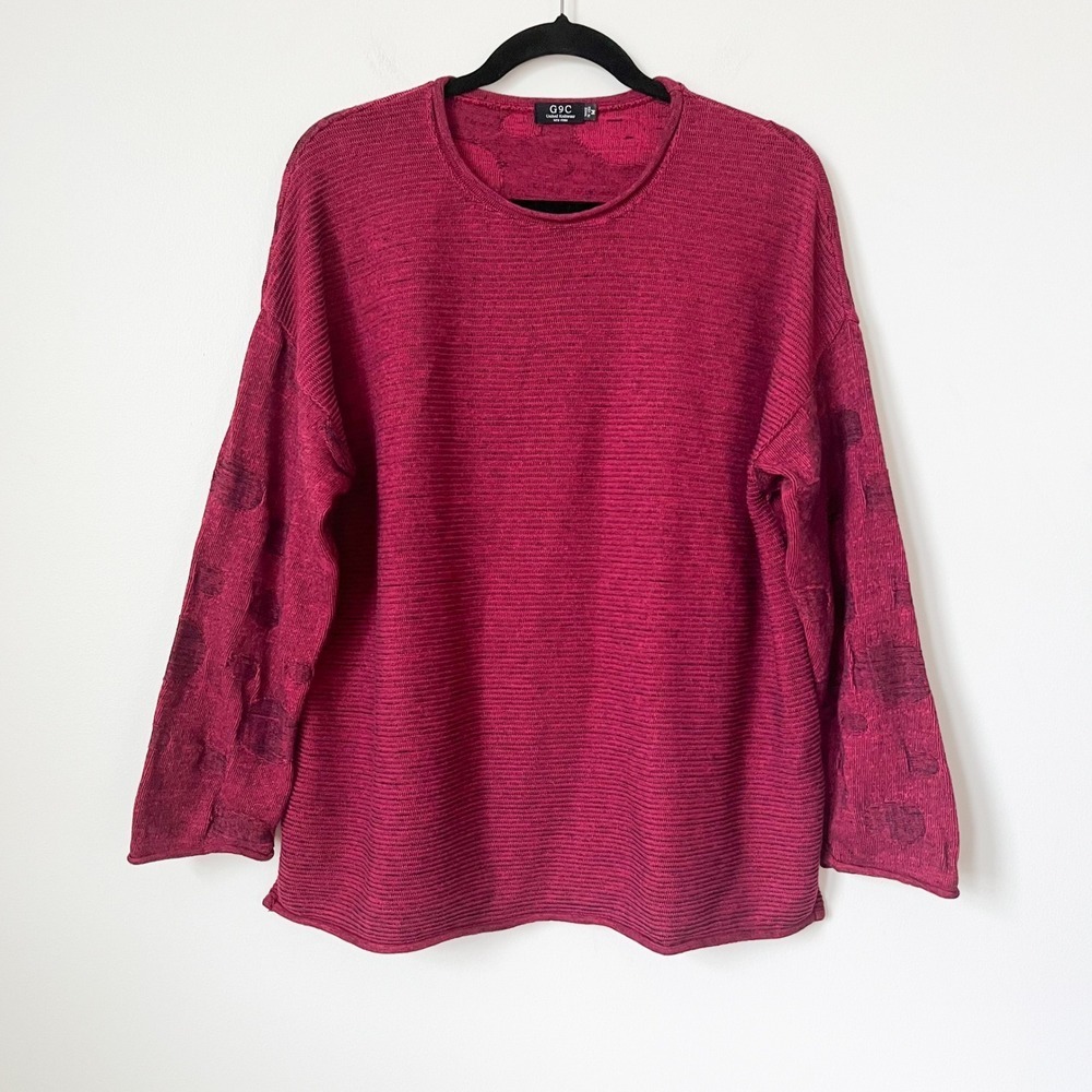 G9C United Knitwear Ribbed Sweater Womens Medium Red Lagenlook Artsy Made in USA